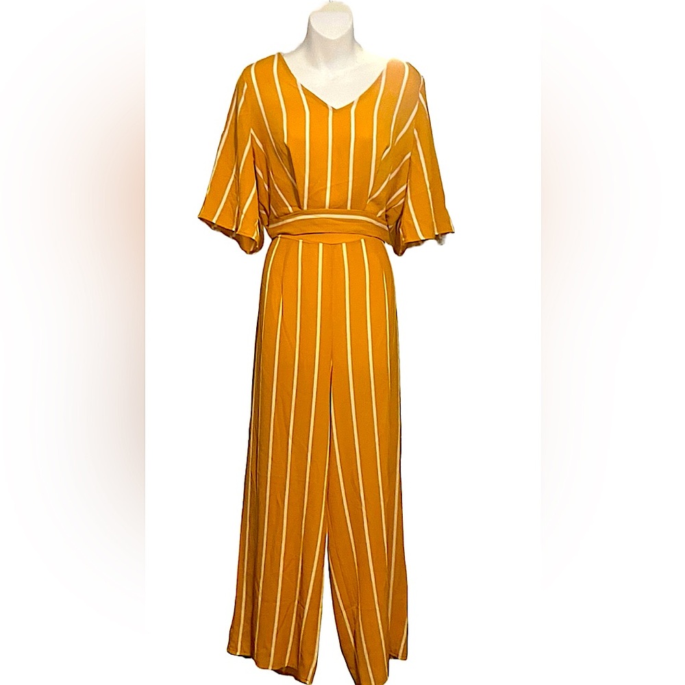 Mustard Yellow and white striped two piece jumpsuit